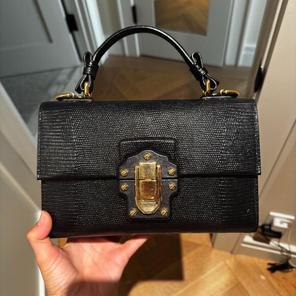 Dolce & Gabbana Handbags - DOLCE AND GABBANA Lucia Embossed Leather Crossbody Bag in Black